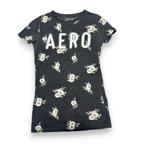 Aeropostale Classic Crew Grey w/ Floral Print T shirt Size Xs - Picture 1 of 6